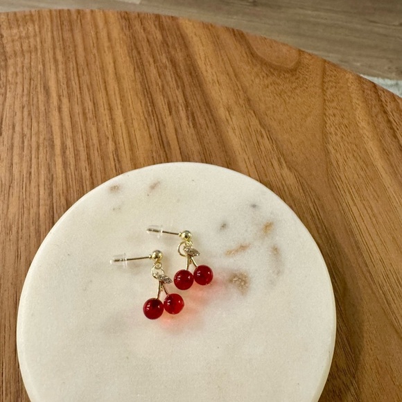 Cherry Red Gold Earrings. New Without Tags. - Picture 2 of 4